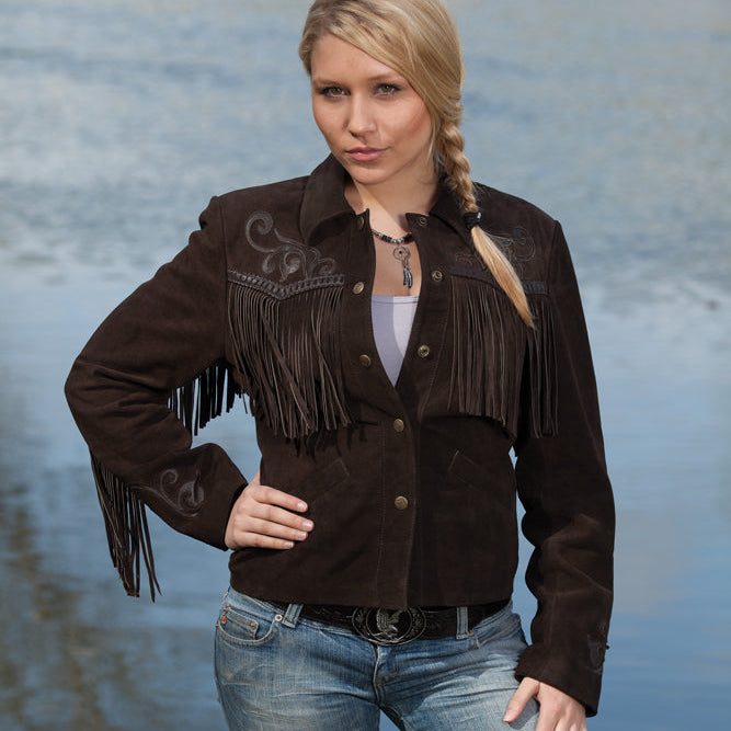 The Yuma Women's Leather Western Jacket is a statement piece that combines traditional Western craftsmanship with modern style. Made from premium 100% cowhide leather, this jacket features stunning fringe details and elaborate nappa leather inlays that capture the spirit of the American West.