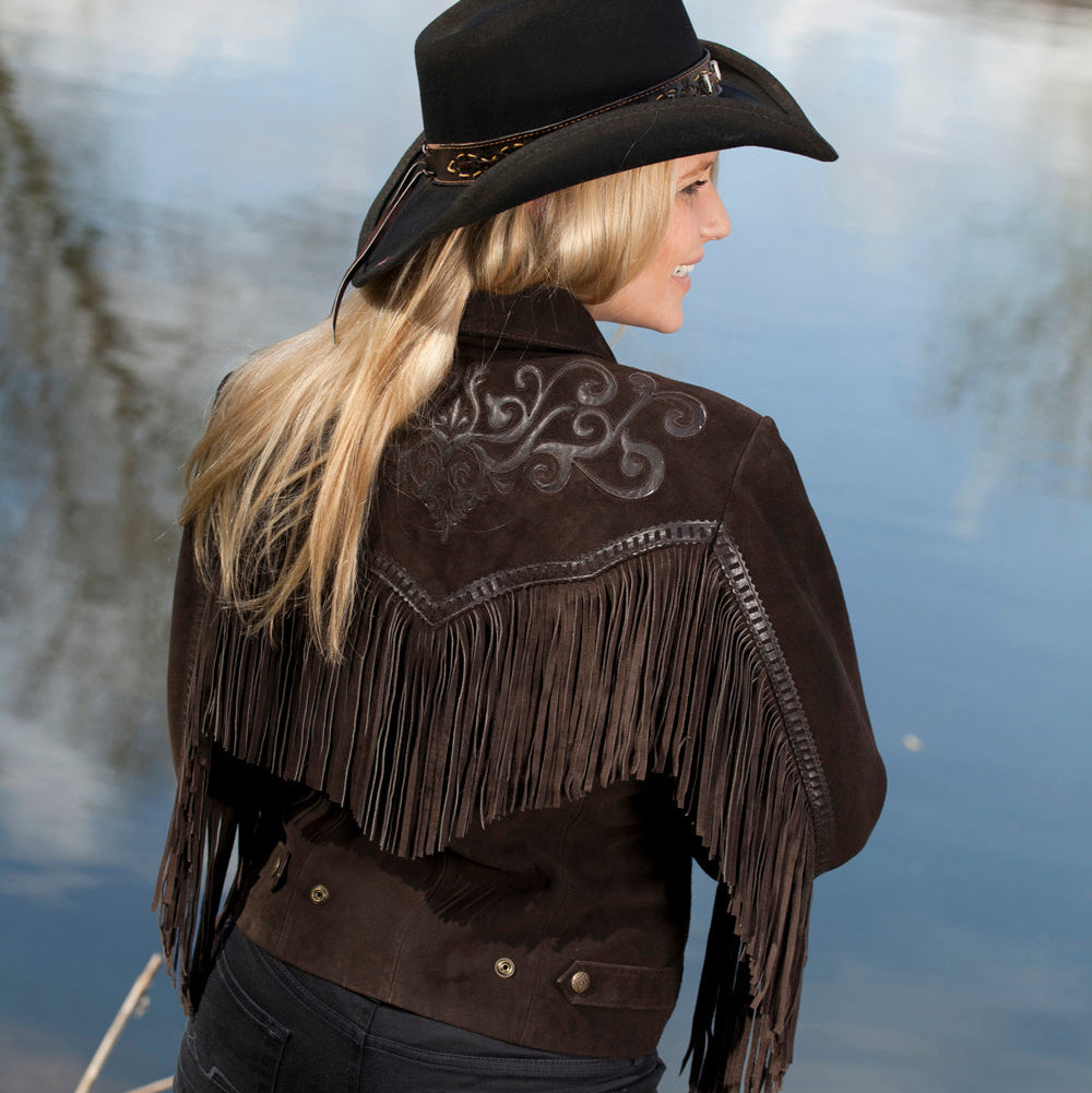 The Yuma Women's Leather Western Jacket is a statement piece that combines traditional Western craftsmanship with modern style. Made from premium 100% cowhide leather, this jacket features stunning fringe details and elaborate nappa leather inlays that capture the spirit of the American West.