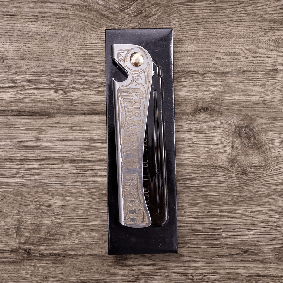 Folding Comb Greaser's Finest packed - Stainless Steel with Bottle Opener