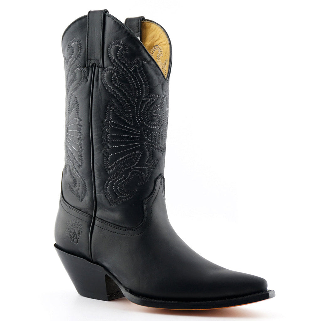Premium Buffalo Black Leather Western Cowboy Boots Handcrafted in Mexico
