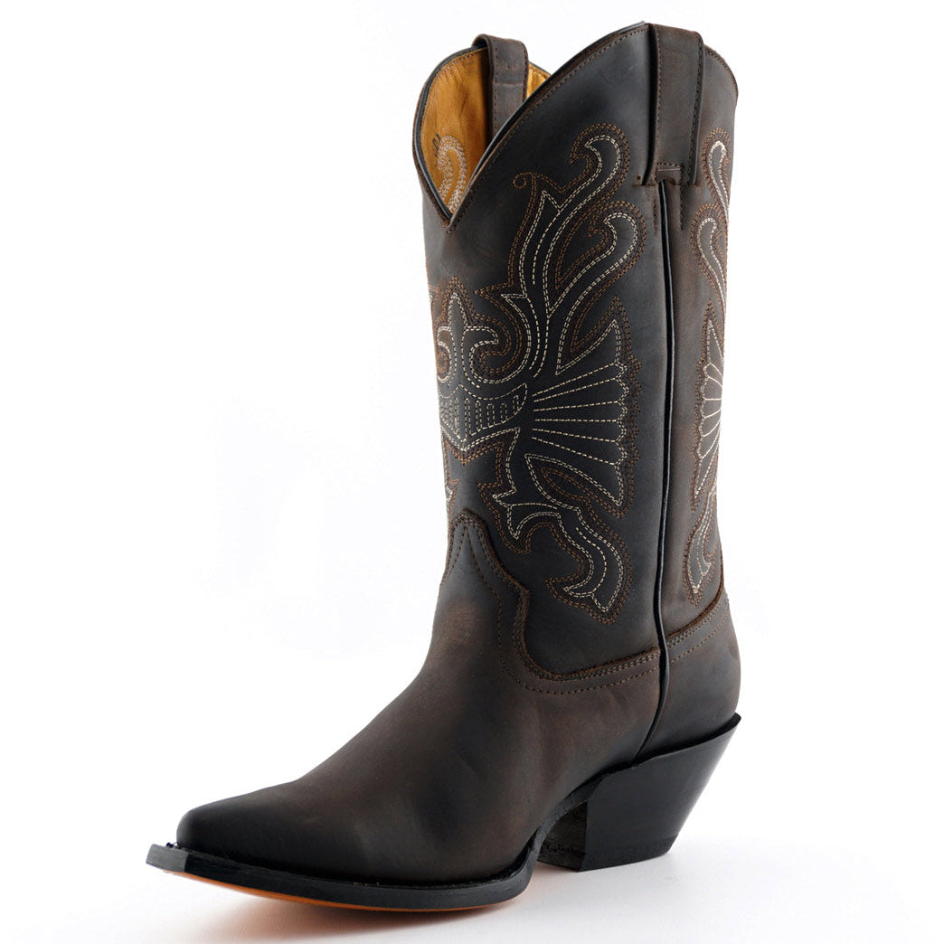 Premium Buffalo Brown Leather Western Cowboy Boots Handcrafted in Mexico