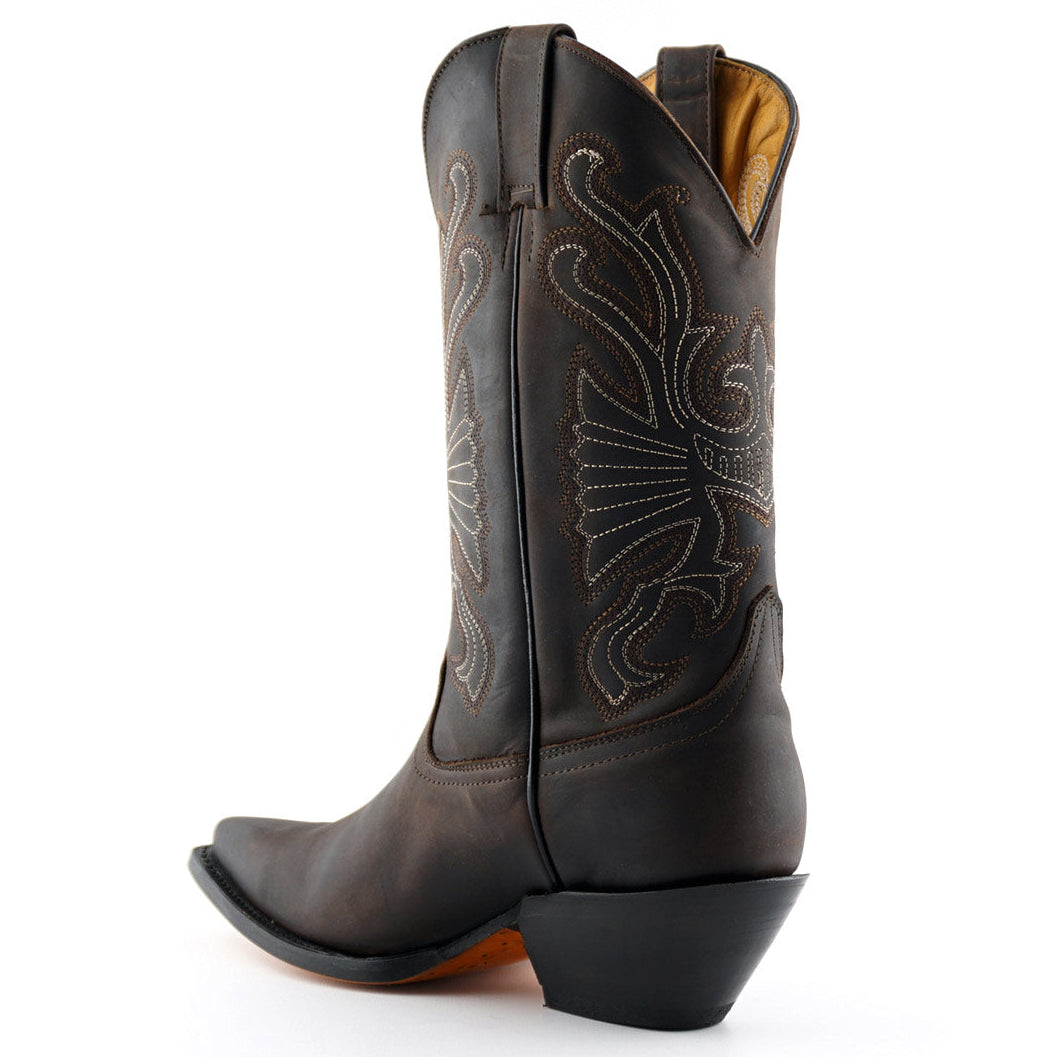 Premium Buffalo Brown Leather Western Cowboy Boots Handcrafted in Mexico