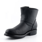 Charger Black Leather Engineer Ankle Boots - Double Buckle Harness Biker Boots for Men & Women