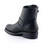 Charger Black Leather Engineer Ankle Boots - Double Buckle Harness Biker Boots for Men & Women