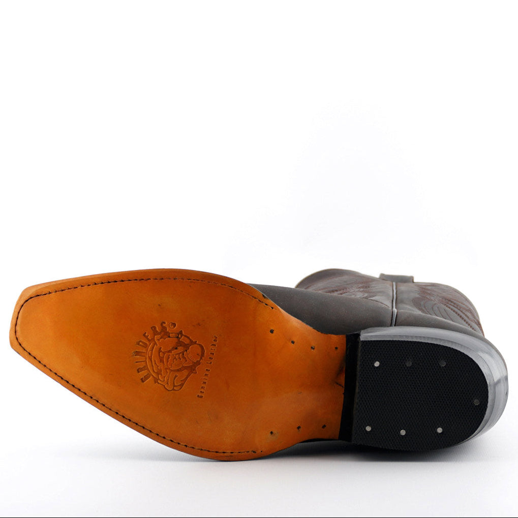 Premium Tall Western Cowboy Boots Handcrafted in Mexico - 100% Genuine Brown Leather. Discover the exceptional Louisiana tall Western cowboy boots, meticulously handcrafted in Mexico using 100% genuine leather throughout. These premium tall boots feature an authentic 31cm shaft height, intricate Western stitch detailing, pointed toe, and versatile unisex styling that works for both men and women who appreciate authentic Mexican bootmaking tradition and all-leather quality craftsmanship.