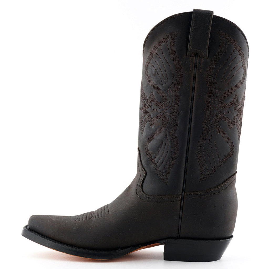 Premium Tall Western Cowboy Boots Handcrafted in Mexico - 100% Genuine Brown Leather. Discover the exceptional Louisiana tall Western cowboy boots, meticulously handcrafted in Mexico using 100% genuine leather throughout. These premium tall boots feature an authentic 31cm shaft height, intricate Western stitch detailing, pointed toe, and versatile unisex styling that works for both men and women who appreciate authentic Mexican bootmaking tradition and all-leather quality craftsmanship.