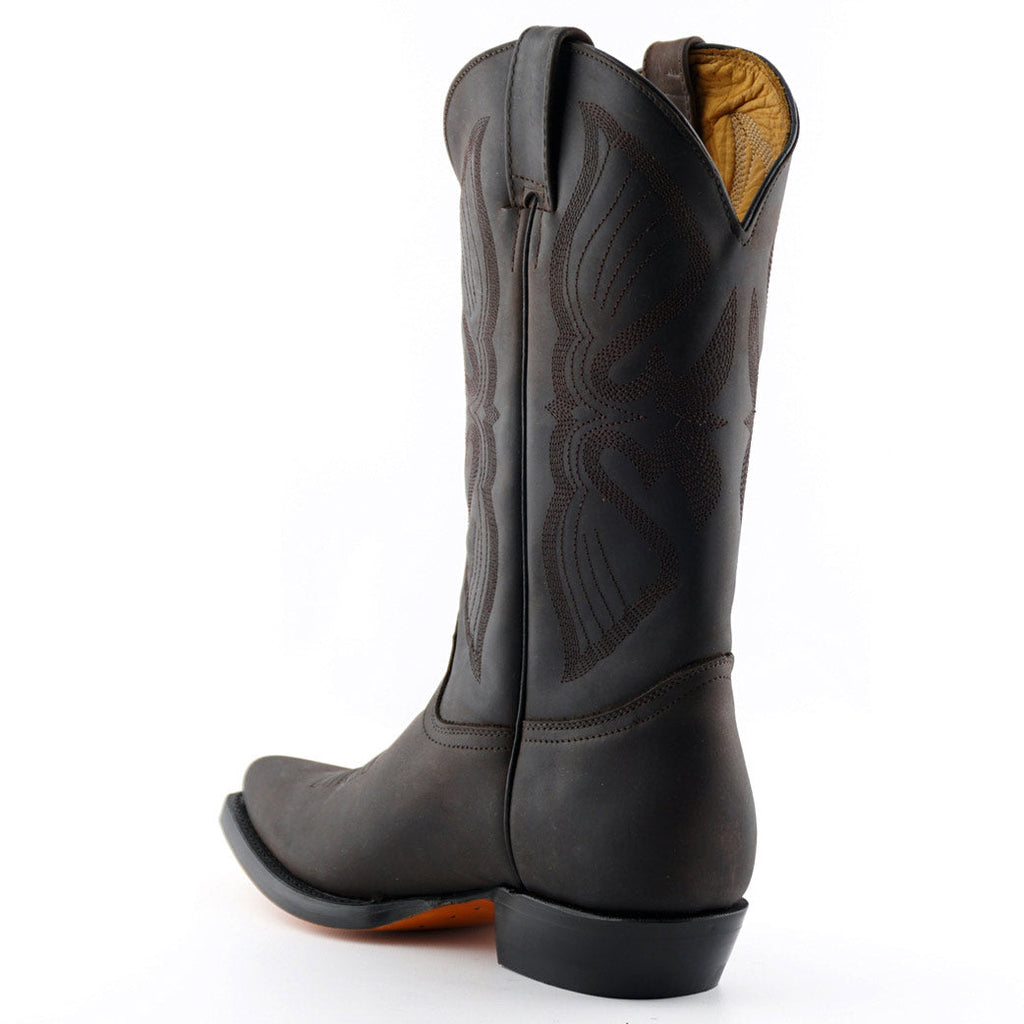 Premium Tall Western Cowboy Boots Handcrafted in Mexico - 100% Genuine Brown Leather. Discover the exceptional Louisiana tall Western cowboy boots, meticulously handcrafted in Mexico using 100% genuine leather throughout. These premium tall boots feature an authentic 31cm shaft height, intricate Western stitch detailing, pointed toe, and versatile unisex styling that works for both men and women who appreciate authentic Mexican bootmaking tradition and all-leather quality craftsmanship.