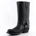 Renegade Hi Tall Black Leather Western Cowboy Boots - Harness Strap Boots for Men & Women