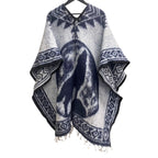 Howling Wolf Poncho - Hand-Woven Steel Blue Brushed Lining