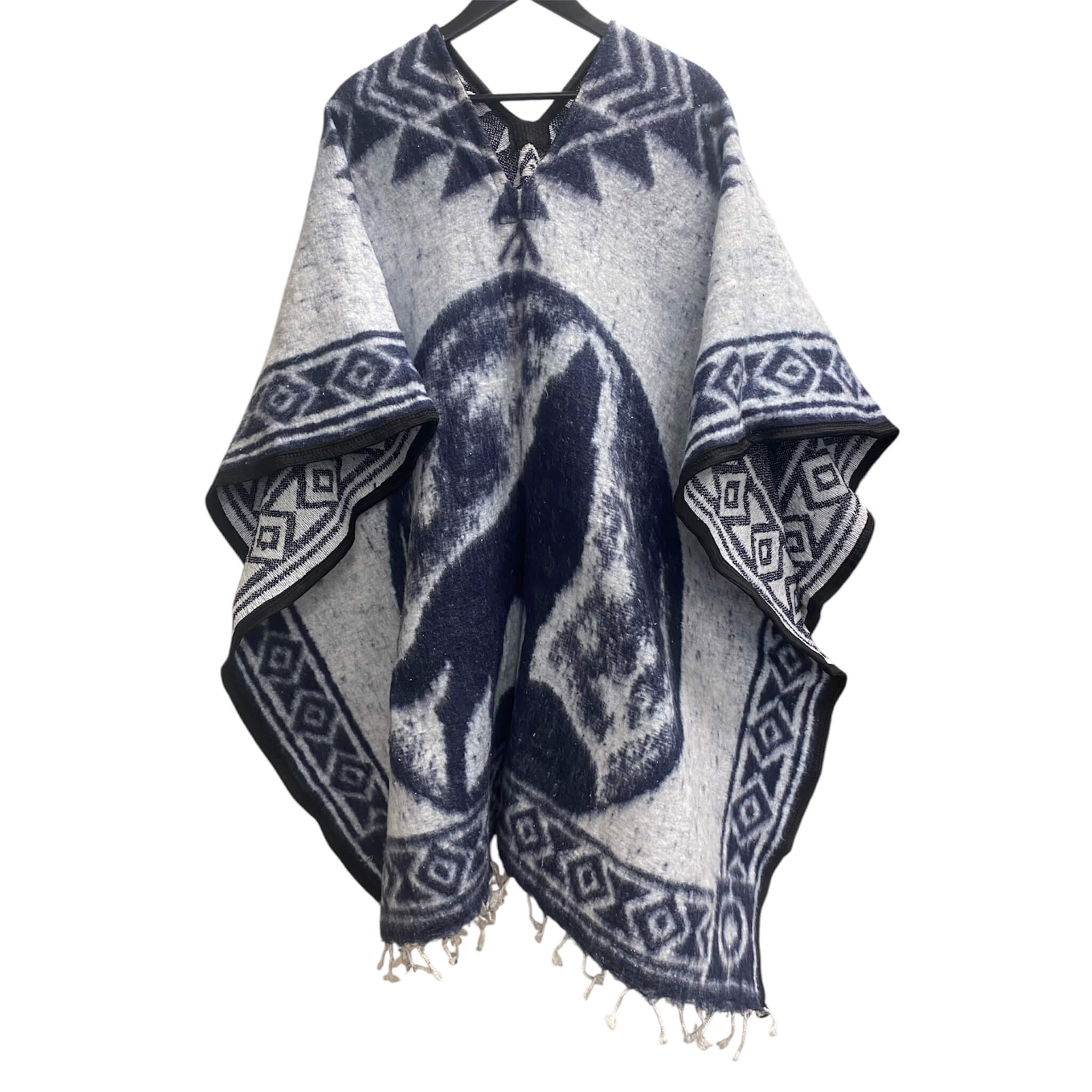 Howling Wolf Poncho - Hand-Woven Steel Blue Brushed Lining