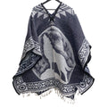 Howling Wolf Poncho - Hand-Woven Steel Blue Brushed Lining