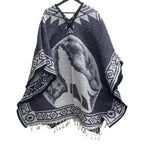 Howling Wolf Poncho - Hand-Woven Steel Blue Brushed Lining
