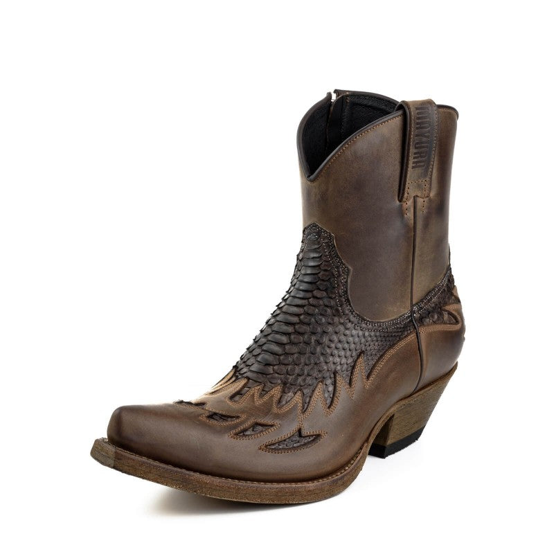 Python leather cowboy ankle boots