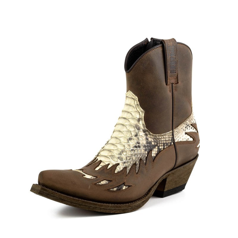 Python leather cowboy ankle boots