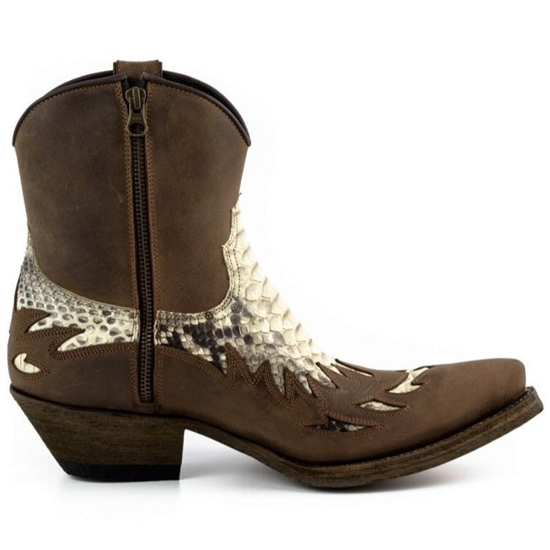 PYTHON LEATHER ANKLE BOOTS