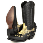Men's Mex Cowboy Boots - Handmade Natural Python & Oiled Cowhide Leather