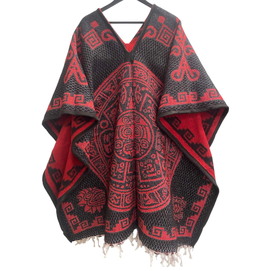 Mayan Calendar Poncho Black-Red