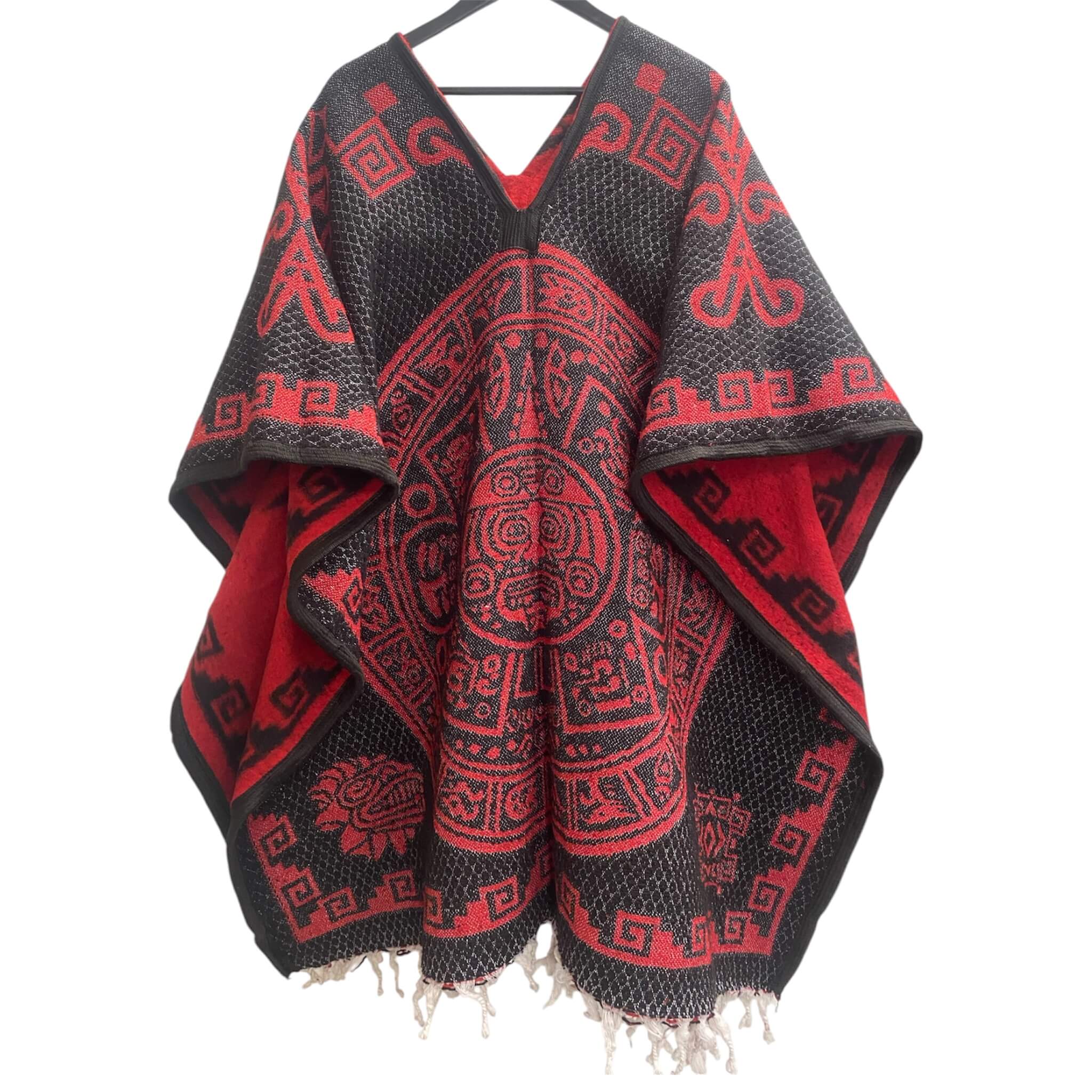 Mayan Calendar Poncho Black-Red