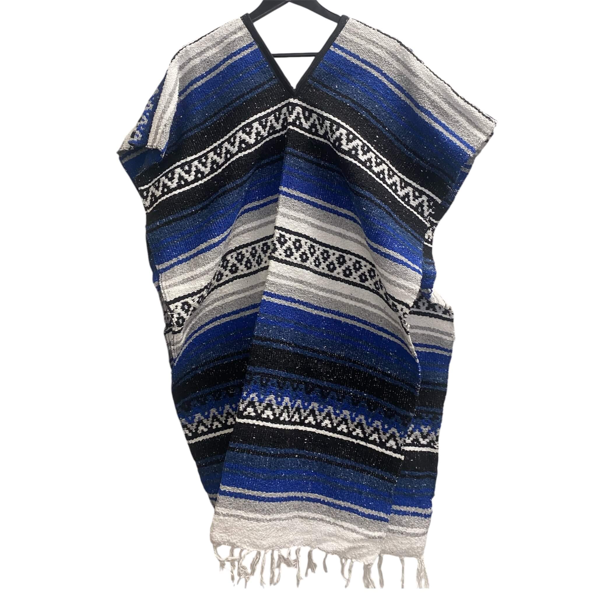 Mexican Blanket Poncho Blue — Acrylic cotton blend