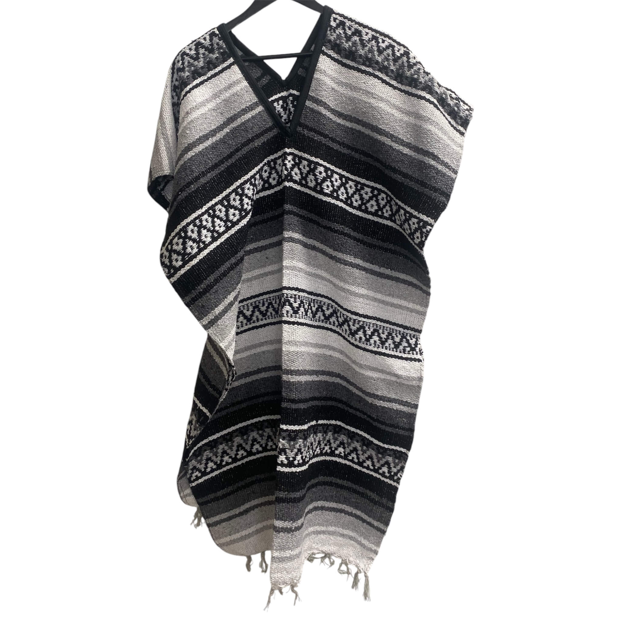 Mexican Blanket Poncho Gray - Acrylic Cotton Blend