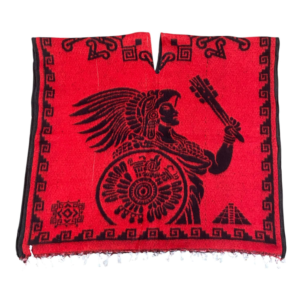 Mayan Calendar & Warrior Poncho Black-Red - Double-Sided Aztec Design