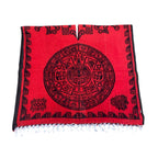 Mayan Calendar & Warrior Poncho Black-Red - Double-Sided Aztec Design