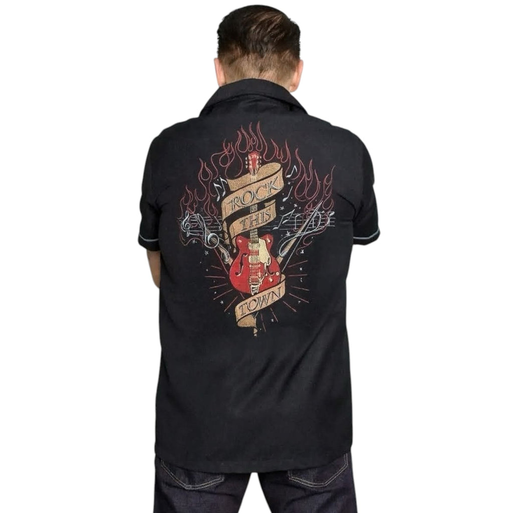 Rock This Town - Men's Stray Cats Worker Shirt Back Embroidery