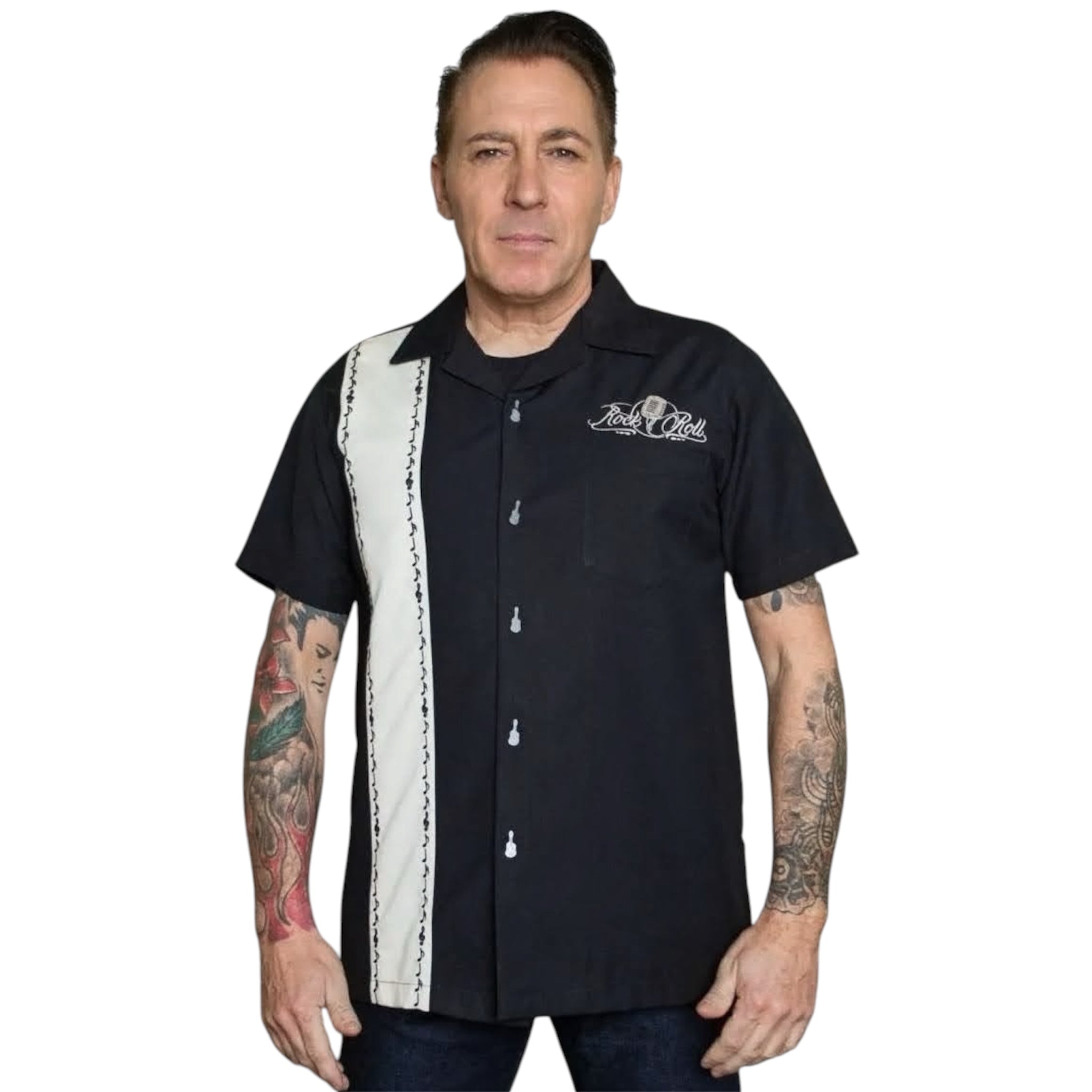 Men's Lounge Shirt Sound of Rock'n'Roll - Rockabilly Shirt with Embroidery White