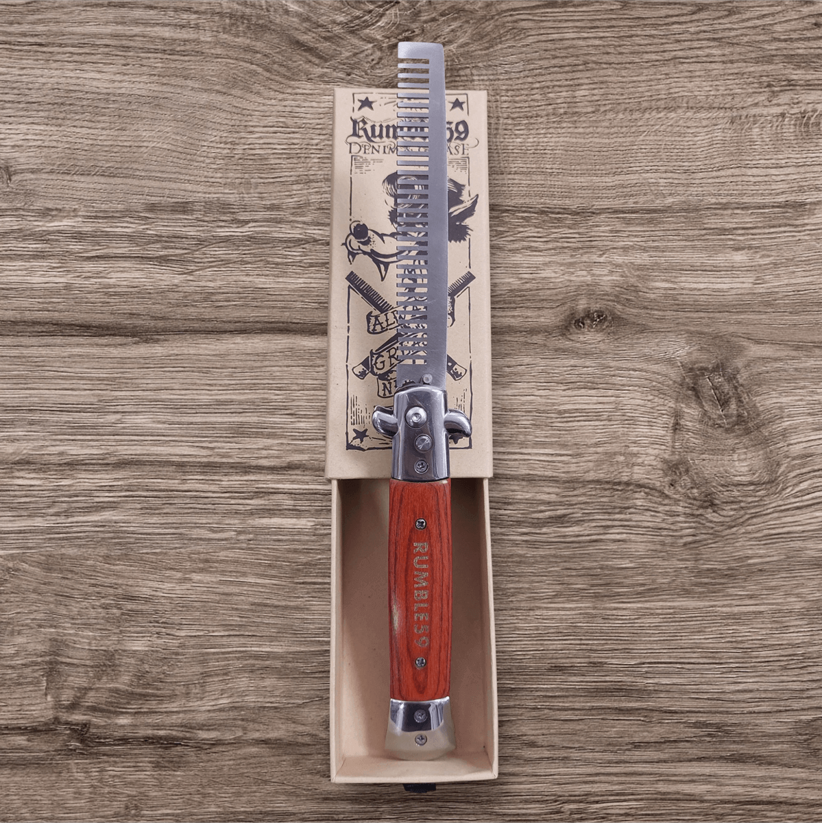 Switchblade Comb - Stainless Steel Folding Comb with Birch Wood Handle