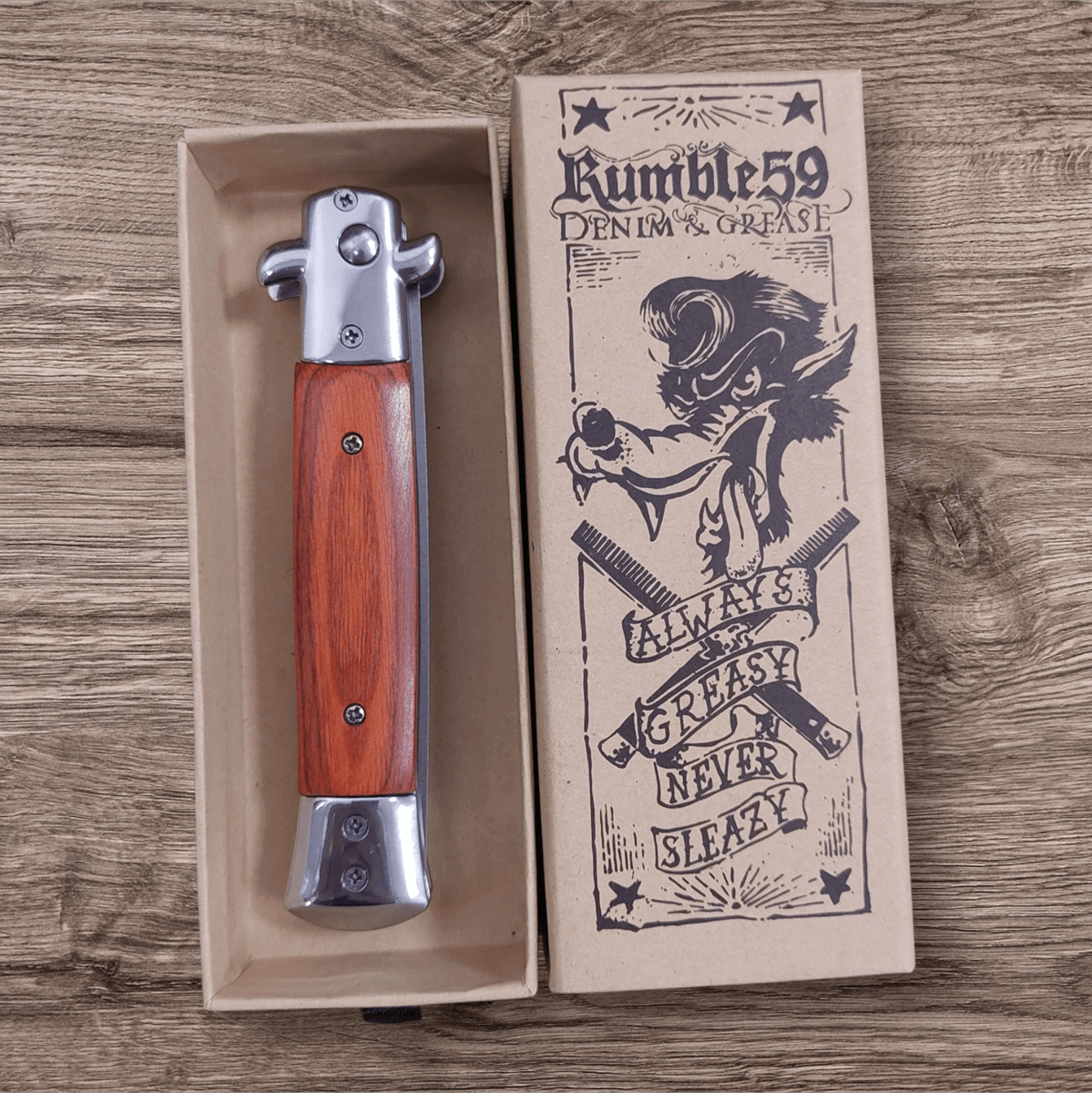 Switchblade Comb - Stainless Steel Folding Comb with Birch Wood Handle