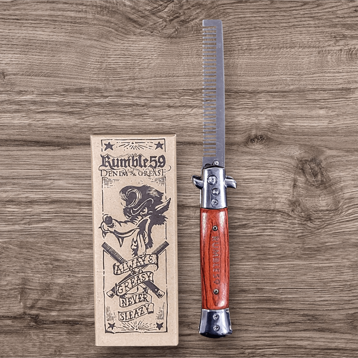 Switchblade Comb - Stainless Steel Folding Comb with Birch Wood Handle