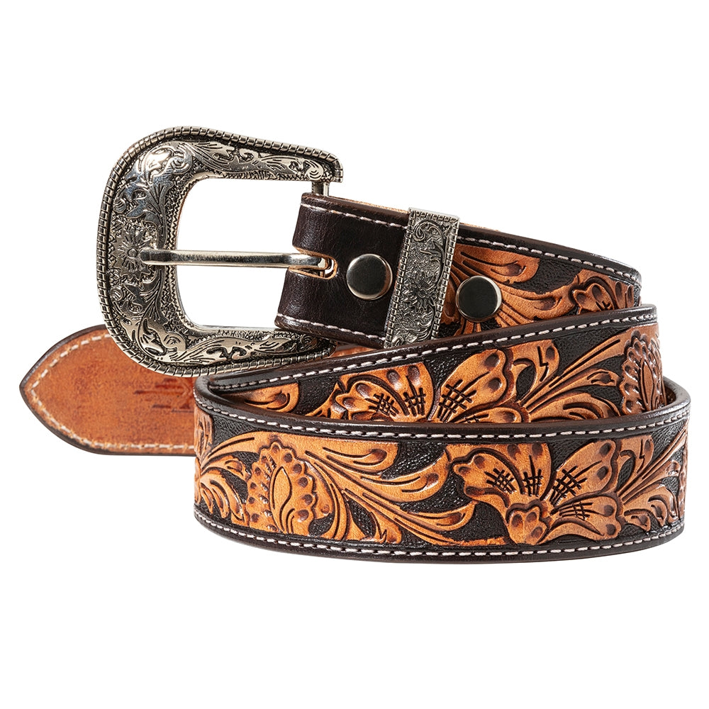 Stars &amp; Stripes Western Belt — Hand Tooled 100% Cowhide Leather, Made in Mexico